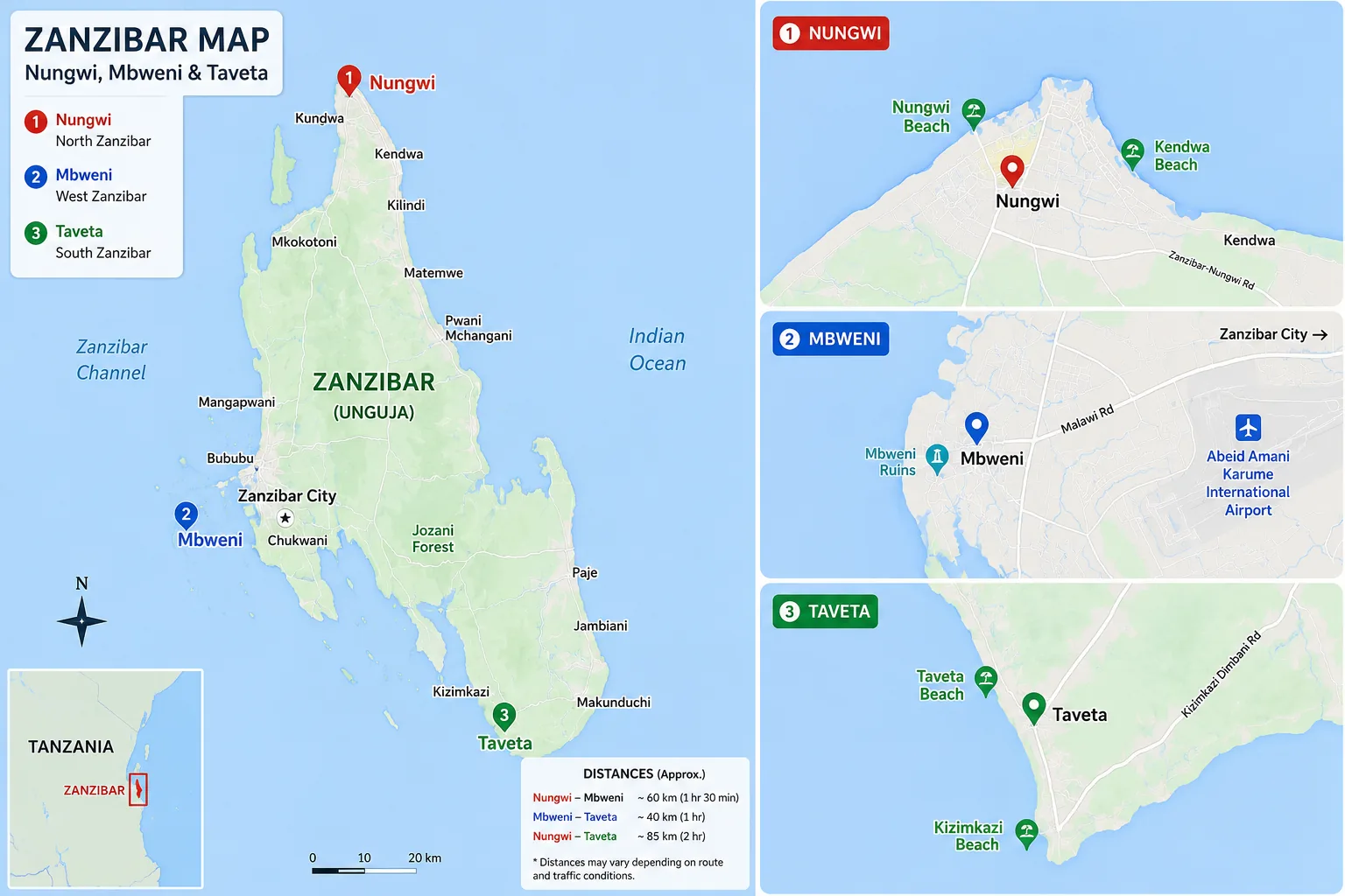 RESAYLE service areas map in Zanzibar - Nungwi, Mbweni, Taveta