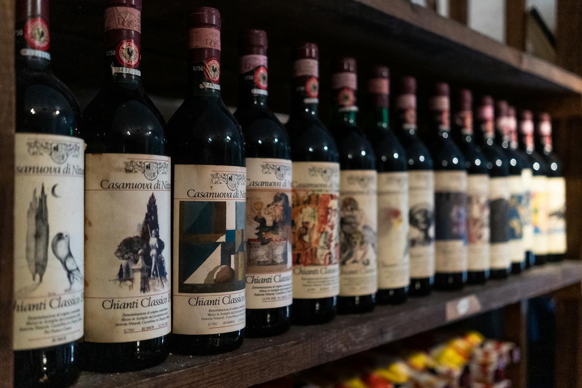 Wine bottles in a wine cellar