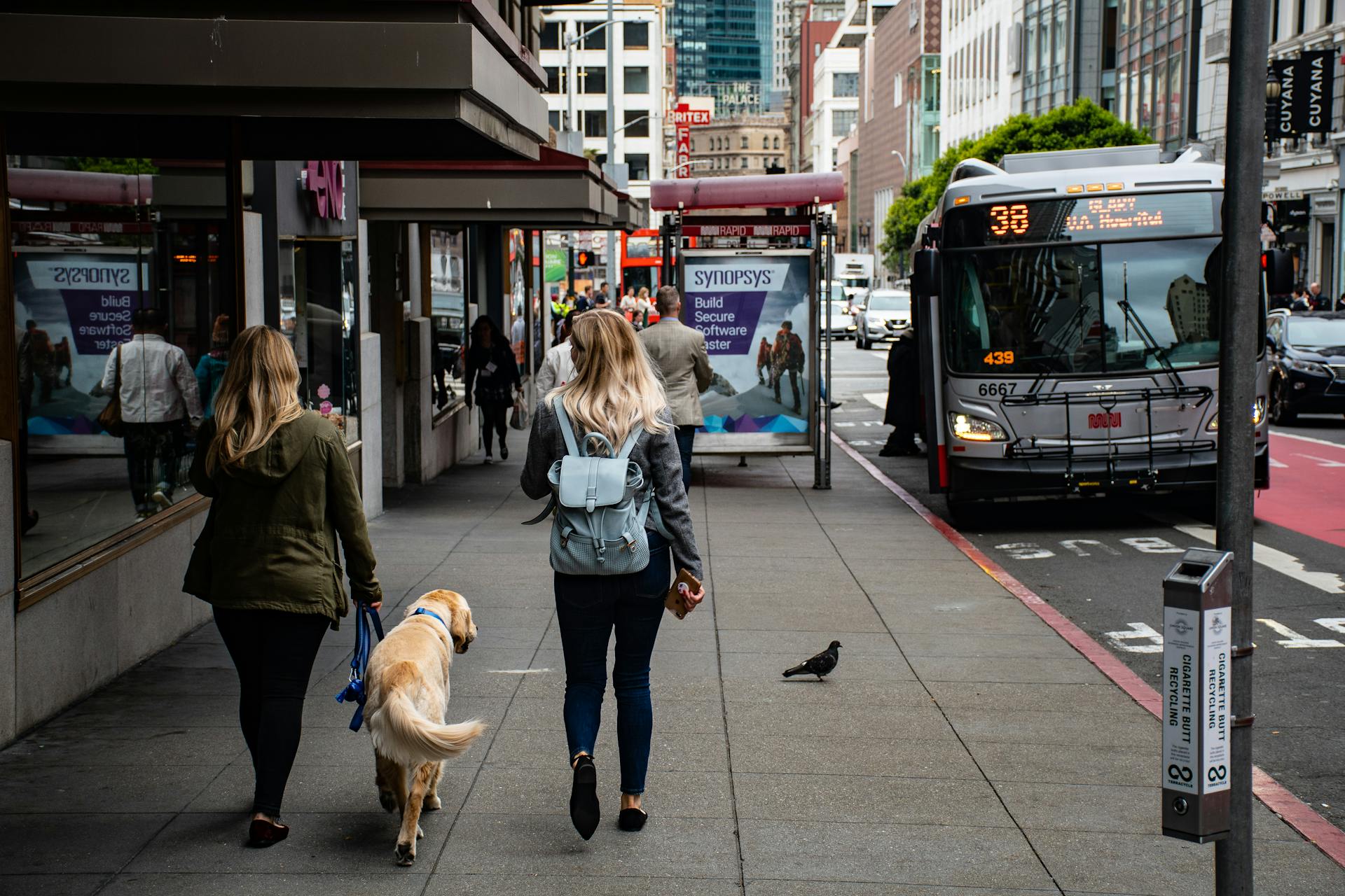 People walking around a city